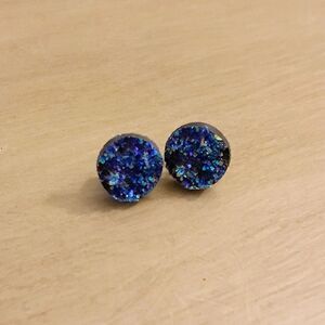 Handmade Blue druzy stud earrings